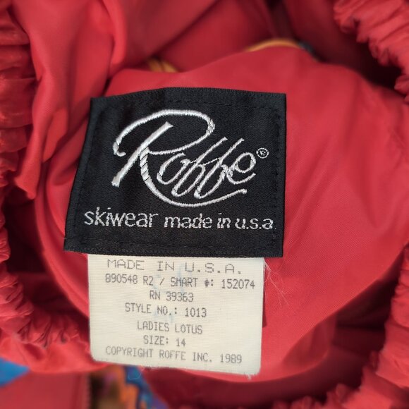 Roffe 80s Ski Jacket Red Multicolor Geometric Retro Snow Coat – Women’s 14 - Picture 5 of 9